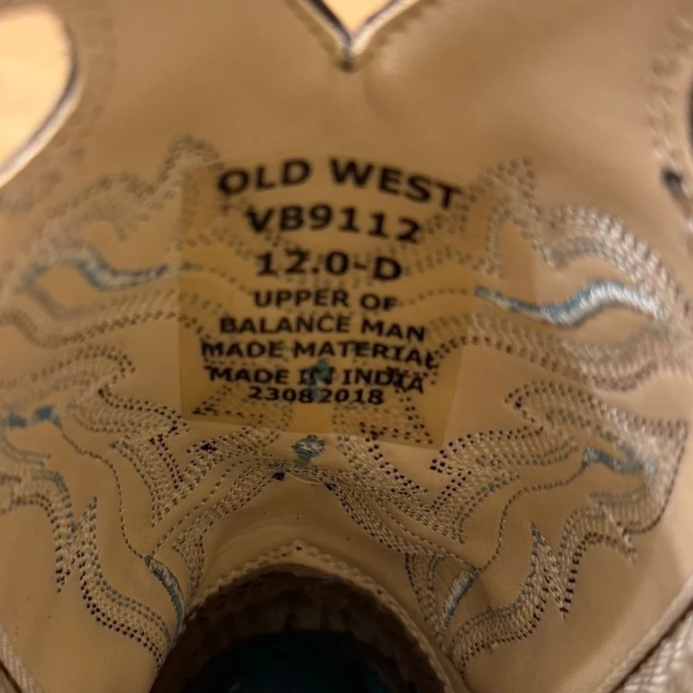 Old West Youth Cowboy Boots Black Faux Croc Tan Embroidered VB9112 Size 12D
